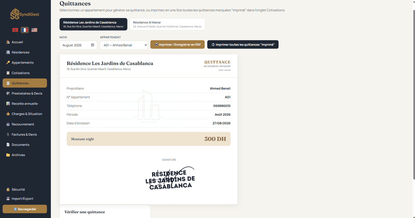 Quittances avec QR code